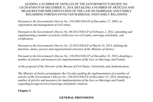 Circular No. 02a/2015/TT-BTP guiding Decree No. 126/2014/ND-CP Law marriage family foreign