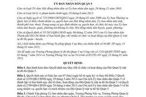 Quyết định 02/2015/QĐ-UBND tổ chức hoạt động của Đội Quản lý trật tự đô thị Quận 5 Hồ Chí Minh