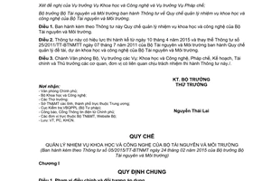 Thông tư 05/2015/TT-BTNMT quản lý nhiệm vụ khoa học công nghệ của Bộ Tài nguyên và Môi trường