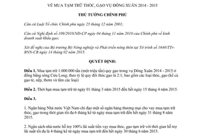 Quyết định 241/QĐ-TTg 2015 mua tạm trữ thóc gạo vụ Đông Xuân 2014 2015