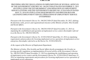 Circular No. 07/2015/TT-BLDTBXH providing No. 196/2013/ND-CP No. 52/2014/ND-CP