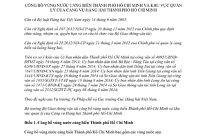 Thông tư 02/2015/TT-BGTVT vùng nước cảng biển và khu vực quản lý của Cảng vụ Hàng hải Hồ Chí Minh