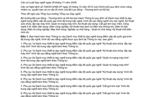 Thông tư 06/2015/TT-BLĐTBXH Danh mục thiết bị dạy nghề trọng điểm cấp độ quốc gia