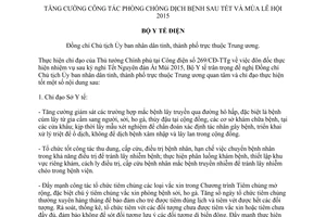 Công văn 1225/CĐ-BYT tăng cường công tác phòng chống dịch bệnh sau Tết mùa lễ hội 2015