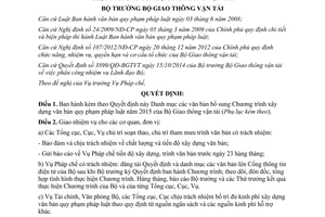 Quyết định 693/QĐ-BGTVT bổ sung Chương trình xây dựng văn bản quy phạm pháp luật 2015