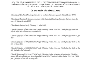 Quyết định 03/2015/QĐ-UBND điều chỉnh giá đất 2015 Cà Mau