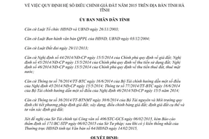 Quyết định 08/2015/QĐ-UBND quy định hệ số điều chỉnh giá đất 2015 Hà Tĩnh