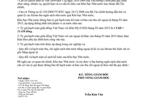 Thông báo 414/TB-KBNN tỷ giá hạch toán ngoại tệ tháng 3 năm 2015