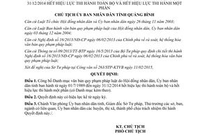 Quyết định 501/QĐ-UBND 2015 Danh mục văn bản quy phạm pháp luật 1989 2014 hết hiệu lực Quảng Bình