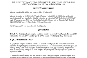 Quyết định 260/QĐ-TTg 2015 Quy hoạch tổng thể phát triển kinh tế xã hội Thái Nguyên 2020 2030