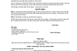 Quyết định 165/QĐ-UBND thủ tục hành chính thuộc thẩm quyền sở lao động thương binh xã hội Gia Lai 2015