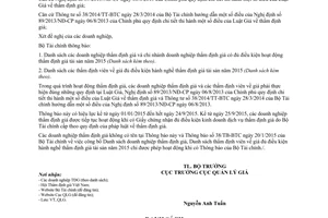 Thông báo 74/TB-BTC 2015 danh sách thẩm định viên doanh nghiệp thẩm định giá đủ điều kiện hành nghề