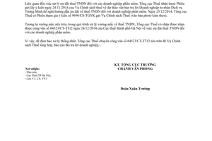 Công văn 384/TCT-VP 2015 chuyển hồ sơ ưu đãi thuế thu nhập doanh nghiệp đối với doanh nghiệp phần mềm