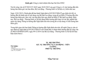 Công văn 433/LĐTBXH-LĐTL 2015 tiền lương làm thêm giờ vào ban đêm