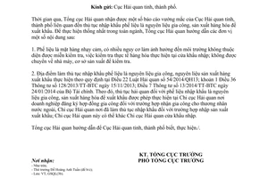 Công văn 1384/TCHQ-GSQL 2015 thủ tục hải quan nhập khẩu phế liệu nguyên liệu gia công