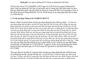 Công văn 91/VĐCXDPL 2015 trả lời công văn 3712/CQLĐBIV-ATGT