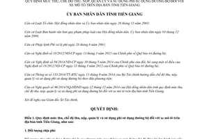 Quyết định 11/2015/QĐ-UBND phí sử dụng đường bộ xe mô tô Tiền Giang