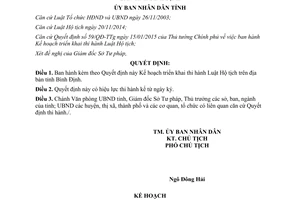 Quyết định 877/QĐ-UBND 2015 thực hiện Luật Hộ tịch Bình Định