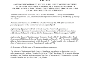 Circular No. 04/2015/TT-BCT amendments Circular No. 20/2014/TT-BTC of rules of origin