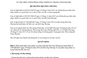 Quyết định 2405/QĐ-BCT 2015 điều chỉnh phân công nhiệm vụ trong Lãnh đạo Bộ Công Thương