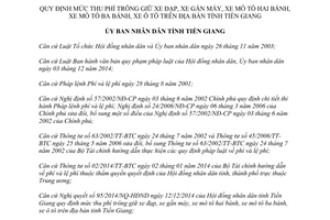 Quyết định 09/2015/QĐ-UBND mức thu phí trông giữ xe đạp xe gắn máy mô tô hai bánh ba bánh Tiền Giang