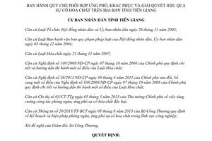 Quyết định 12/2015/QĐ-UBND phối hợp ứng phó khắc phục giải quyết hậu quả sự cố hóa chất Tiền Giang