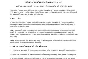 Kế hoạch 01/KHPH-BKTTW-BHXHVN phối hợp công tác 2015 Ban Kinh tế Trung ương và Bảo hiểm xã hội