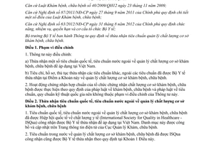Thông tư 04/2015/TT-BYT thừa nhận tiêu chuẩn quản lý chất lượng cơ sở khám chữa bệnh