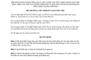 Quyết định 136/QĐ-UBDT 2015 Đề cương tổng quát chi tiết phiếu khảo sát thực hiện thủ tục hành chính