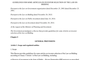 Decree No. 30/2015/ND-CP guidelines for some articles on investor selection of the Law on bidding