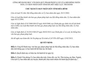 Quyết định 328/QĐ-UBND 2015 công bố Danh mục văn bản quy phạm pháp luật hết hiệu lực Hòa Bình