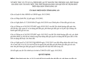 Quyết định 14/2015/QĐ-UBND tỷ lệ trích để lại nguồn thu phí đấu giá tài sản quyền sử dụng đất Long An