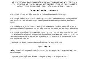 Quyết định 15/2015/QĐ-UBND mức thu phí lệ phí tỷ lệ phần trăm trích để lại Long An