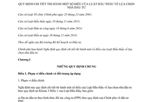 Nghị định 30/2015/NĐ-CP hướng dẫn Luật Đấu thầu về lựa chọn nhà đầu tư