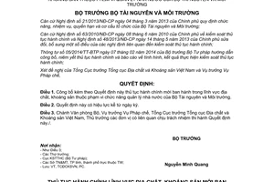 Quyết định 563/QĐ-BTNMT 2015 công bố thủ tục hành chính lĩnh vực địa chất khoáng sản