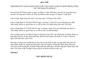 Quy chế 01/QCLN/NHNNVN-BTP 2015 phối hợp giữa Ngân hàng nhà nước và Bộ Tư pháp thi hành án dân sự