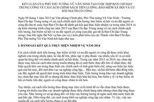 Thông báo 92/TB-VPCP 2015 Kết luận của Phó Thủ tướng về chính sách tiền lương bảo hiểm