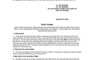 Thông báo hiệu lực Thỏa thuận Việt Nam Ô-xtơ-rây-lia phòng chống buôn bán người