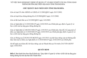 Quyết định 909/QĐ-UBND 2015 quản lý bảo vệ kết cấu hạ tầng giao thông đường bộ Thanh Hóa