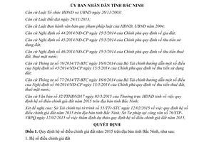 Quyết định 08/2015/QĐ-UBND hệ số điều chỉnh giá đất 2015 Bắc Ninh