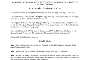 Quyết định 19/2015/QĐ-UBND ký kết thực hiện thỏa thuận quốc tế Lâm Đồng