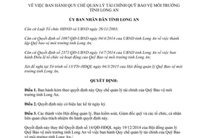 Quyết định 919/QĐ-UBND 2015 Quy chế quản lý tài chính Quỹ Bảo vệ môi trường tỉnh Long An