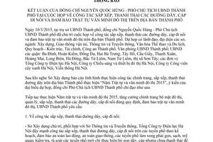 Thông báo 76/TB-VP 2015 sắp xếp thanh thải đường dây cáp đi nổi đảm bảo trật tự văn minh đô thị Hà Nội