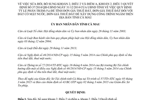 Quyết định 04/2015/QĐ-UBND đơn giá thuê đất thuê đất để xây dựng công trình Cà Mau