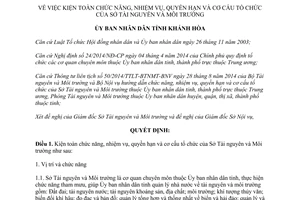 Quyết định 657/QĐ-UBND 2015 nhiệm vụ quyền hạn cơ cấu tổ chức Sở Tài nguyên Môi trường Khánh Hòa