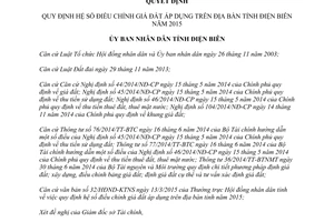 Quyết định 199/QĐ-UBND hệ số điều chỉnh giá đất áp dụng Điện Biên năm 2015