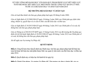 Quyết định 825/QĐ-BGDĐT 2015 công bố Danh mục văn bản quy phạm pháp luật hết hiệu lực 2014