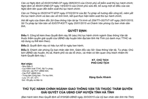 Quyết định 918/QĐ-UBND công bố thủ tục hành chính Giao thông Uỷ ban nhân dân cấp huyện Hà Tĩnh