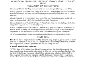 Quyết định 15/2012/QĐ-UBND sửa đổi chức năng quyền hạn cơ cấu tổ chức Sở Kế hoạch Đầu tư Sóc Trăng