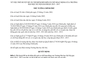 Quyết định 377/QĐ-TTg 2015 thí điểm đổi mới cơ chế hoạt động Trường Đại học Hà Nội 2015 2017